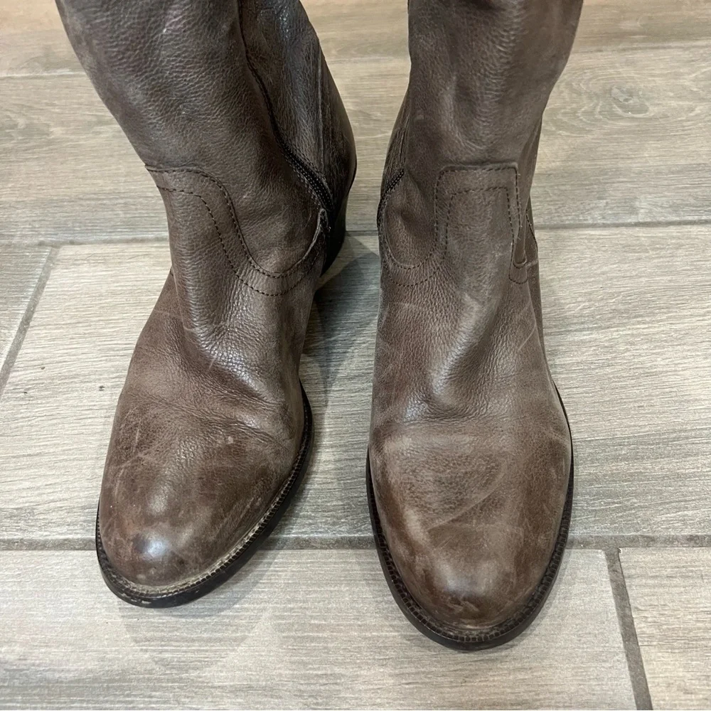 Vtg Eddie Bauer Brown Genuine Leather Full Zip Knee High Boots Italy Made US  8